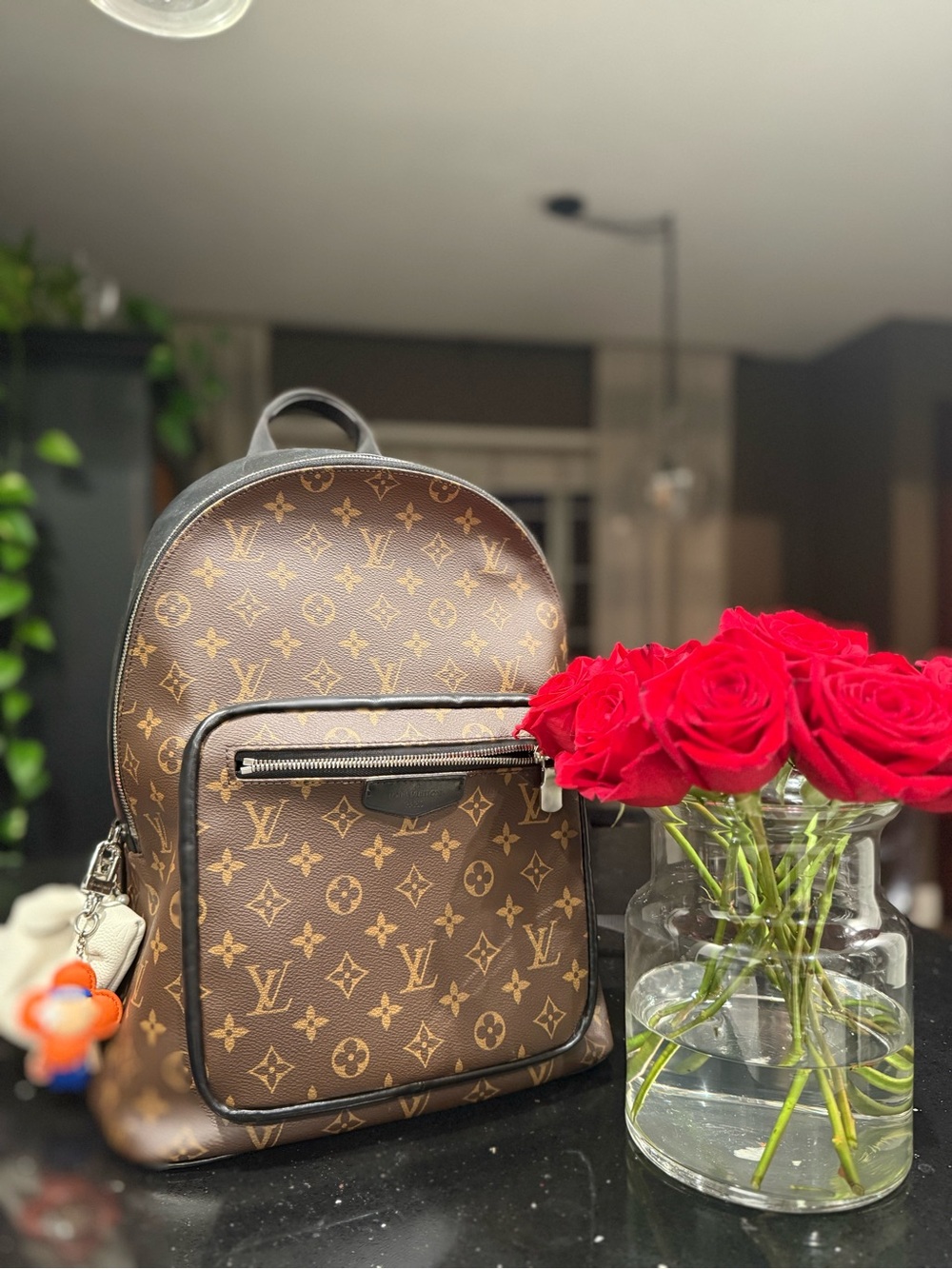 Louis Vuitton Josh Backpack Monogram Macassar Black Leather